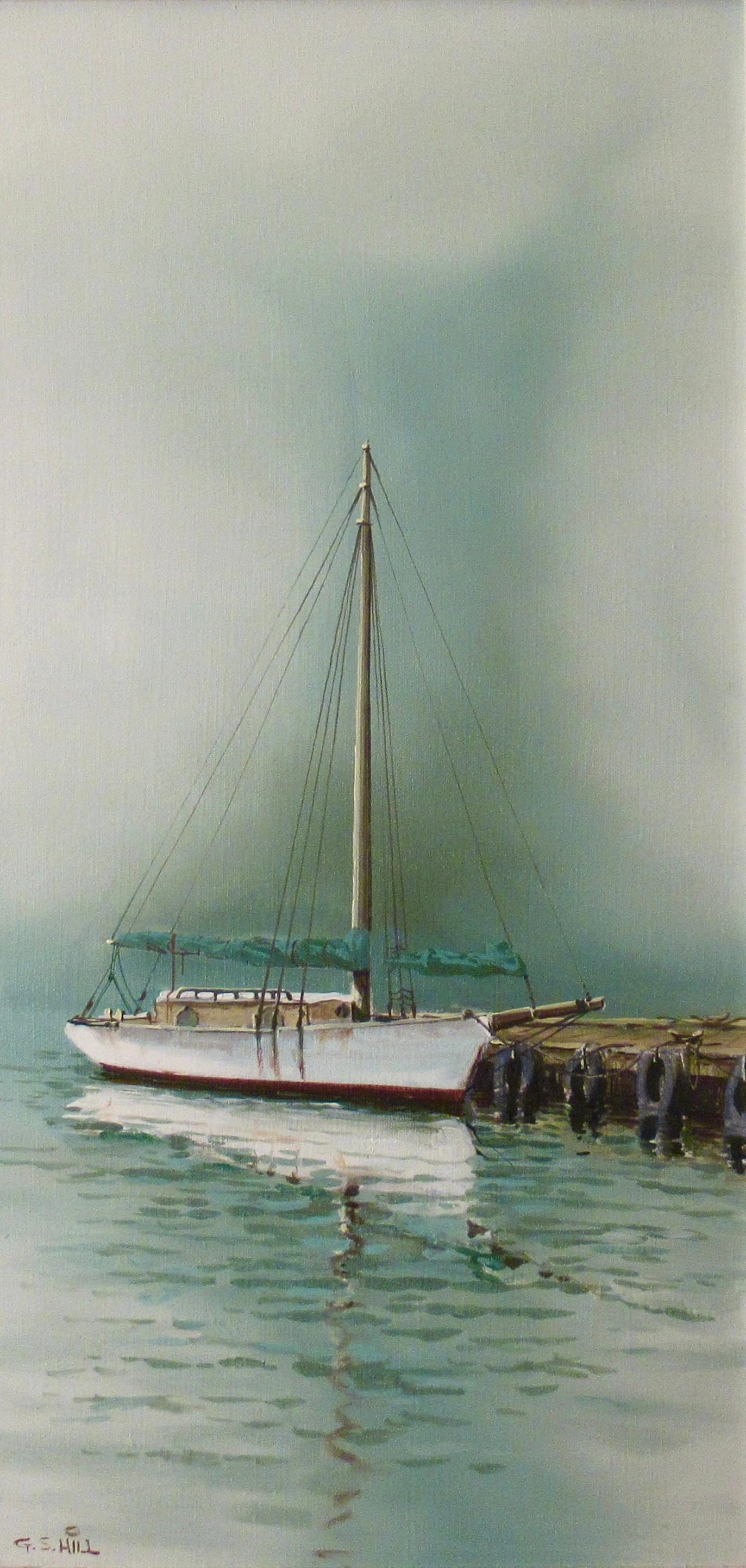 Bateau à voile à l'embarcadère - Painting de Gregory Hill