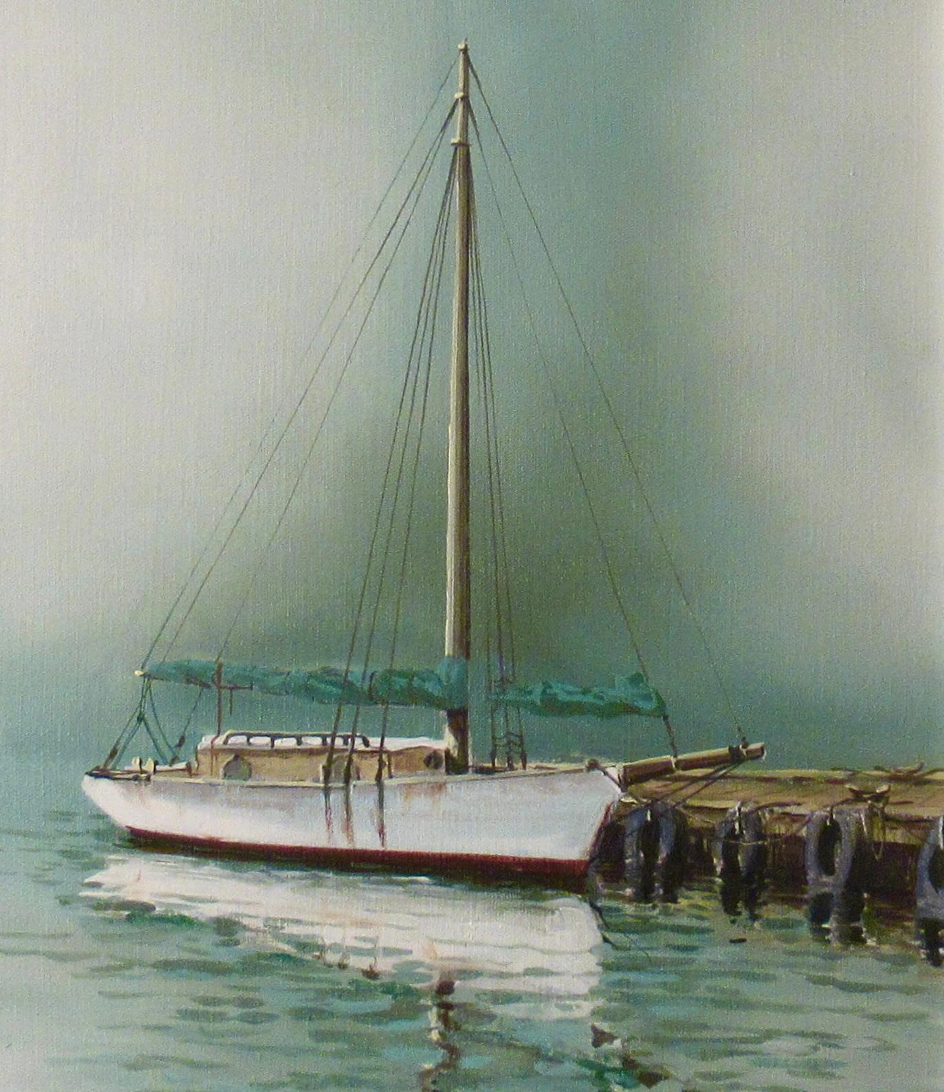 Bateau à voile à l'embarcadère - Impressionnisme américain Painting par Gregory Hill