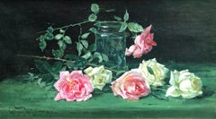 Hollyer Oil Painting Still Life Realism Roses Framed Pink 1910 Antique British