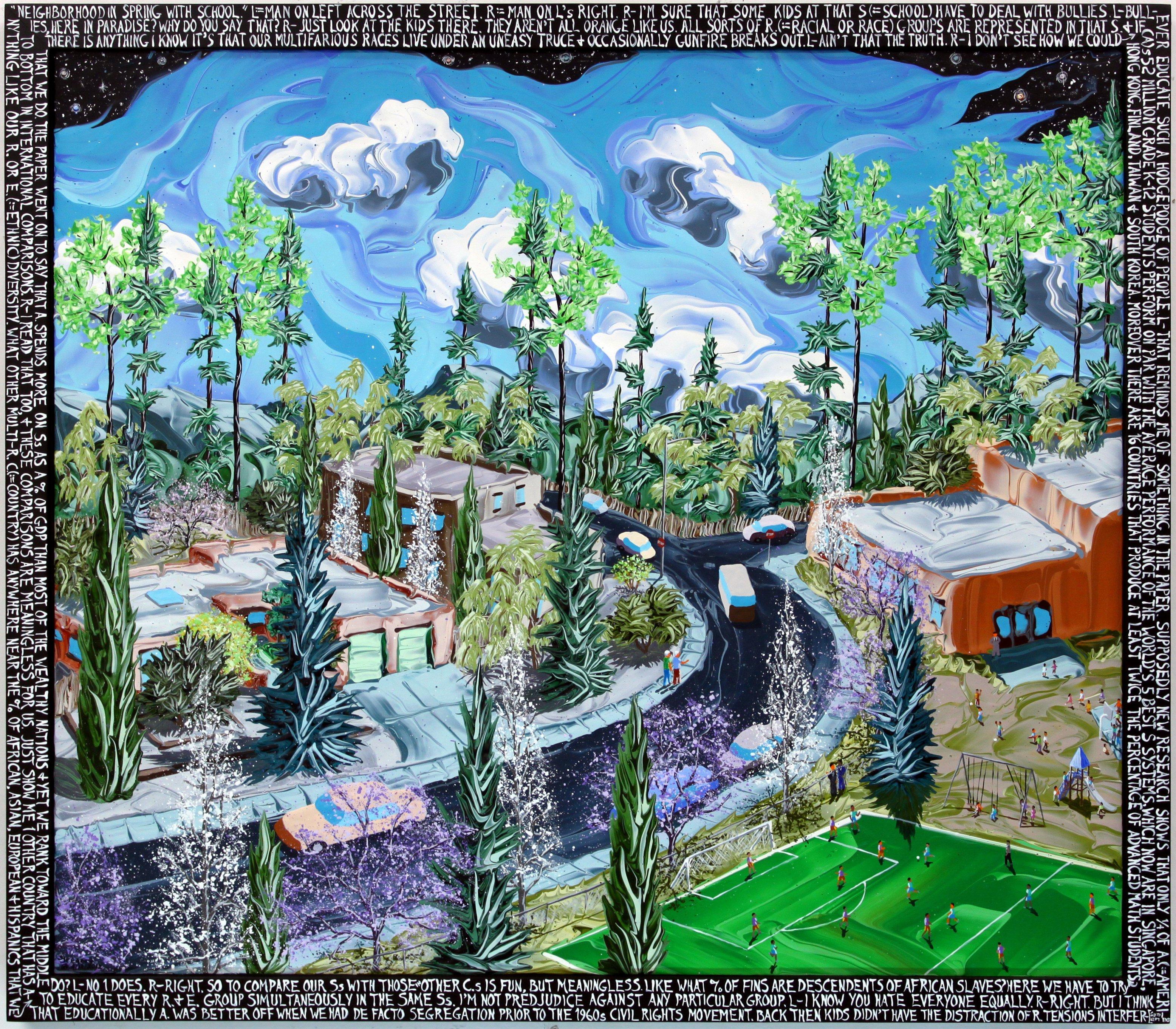 Gregory Horndeski Landscape Painting - Neighborhood in Spring with School