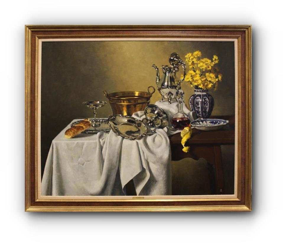 Gregory Hull Still-Life Painting - "Very Large Still Life with Sterling" - Framed Contemporary Painting