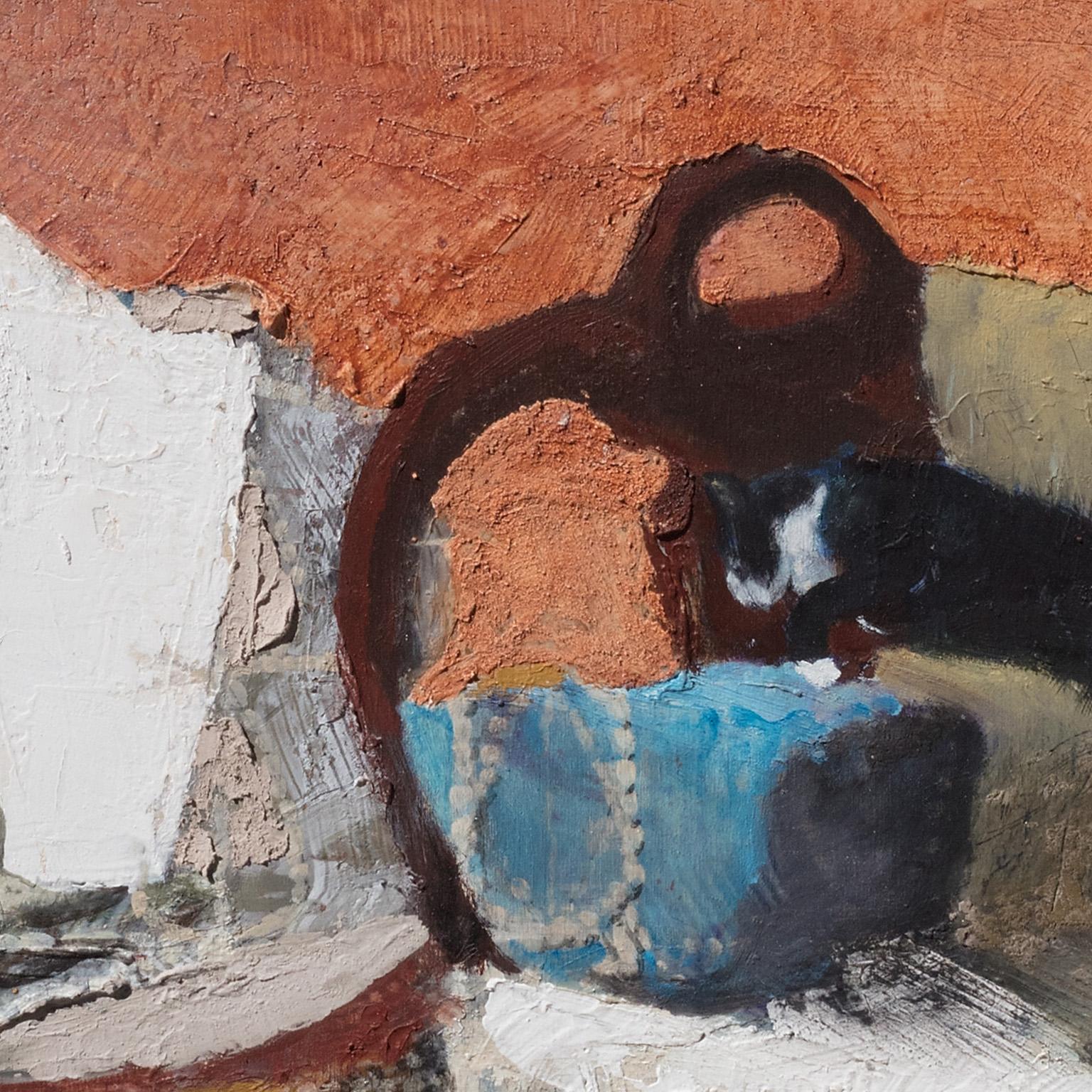 Ready for a Nap - dipinti di scene domestiche, gatti nell'arte, interni intimi - Painting di Gregory Kitterle