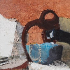 „Bereit für ein NAP“ – Gemälde, zeitgenössisches Fresko einer Katze auf einem Stuhl, 52 x 25