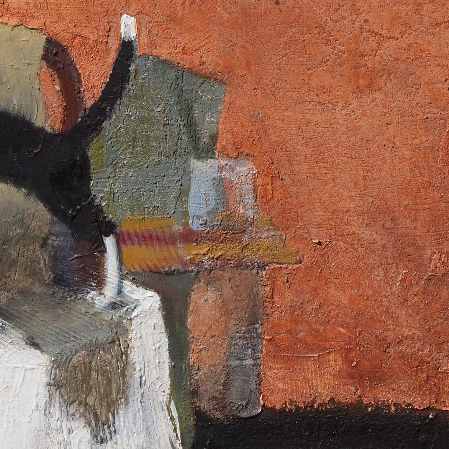 Ready for a Nap - dipinti di scene domestiche, gatti nell'arte, interni intimi - Painting Surrealismo di Gregory Kitterle