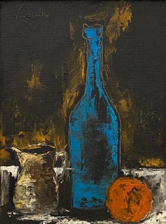 Vintage Gregory Kondos "Blue Bottle" Still Life Oil Painting C.1960