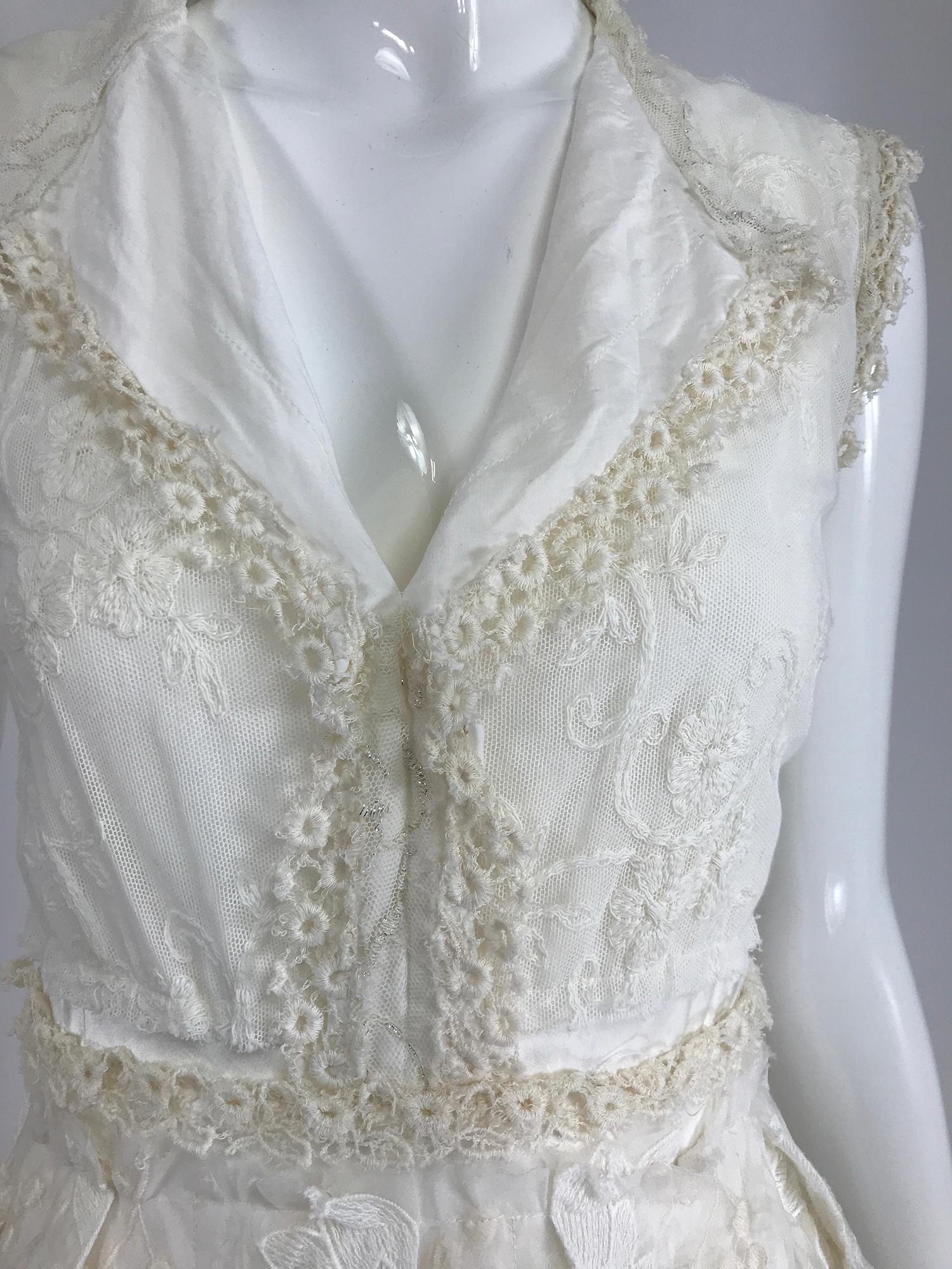 Gregory Parkinson Pieced Applique White Silk and Lace Dress 2