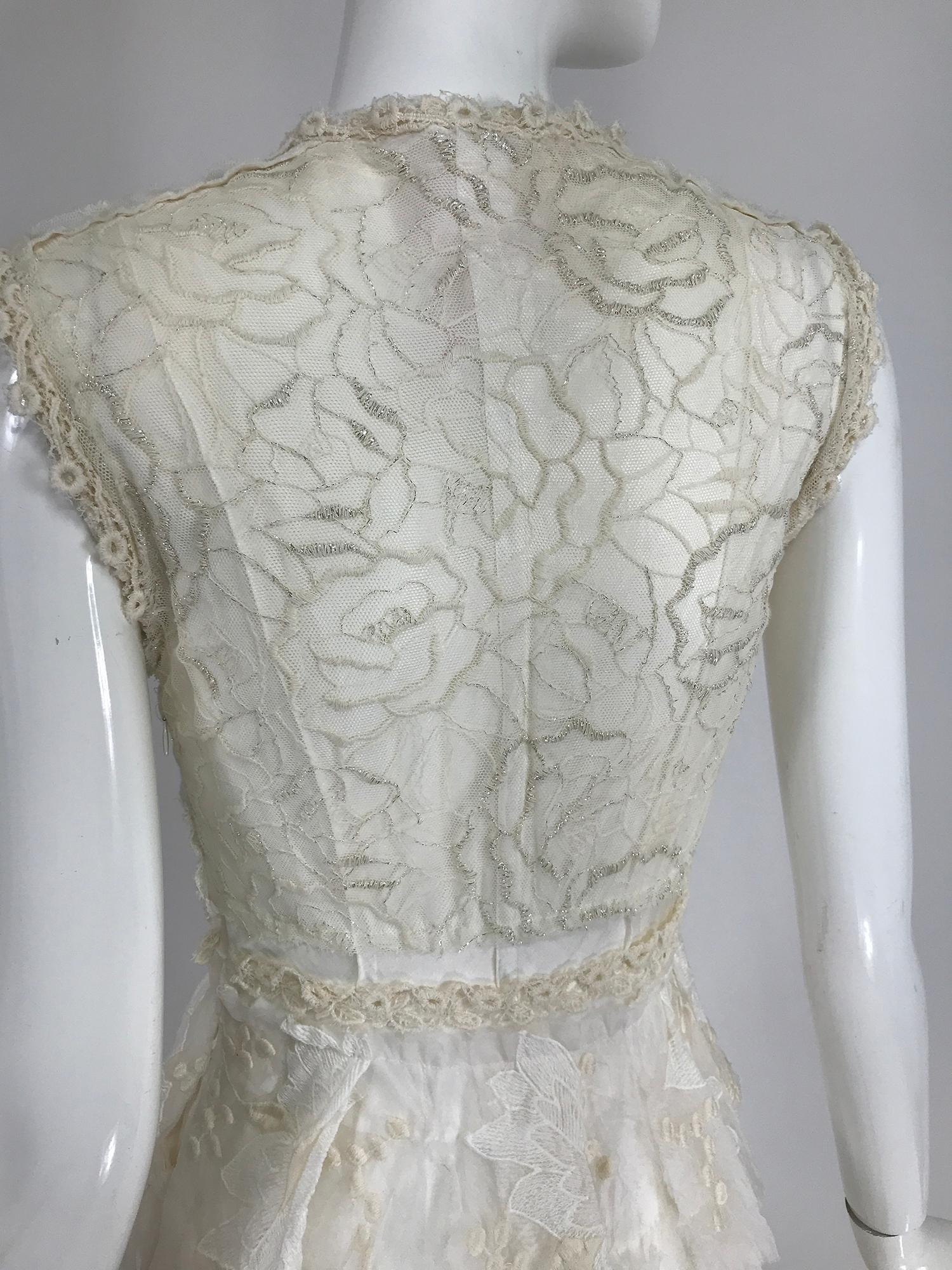Gray Gregory Parkinson Pieced Applique White Silk and Lace Dress
