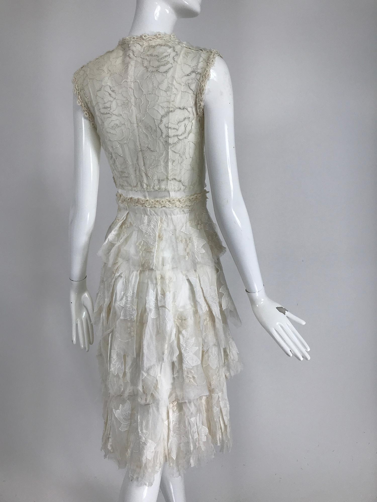 Gregory Parkinson Pieced Applique White Silk and Lace Dress In Good Condition In West Palm Beach, FL