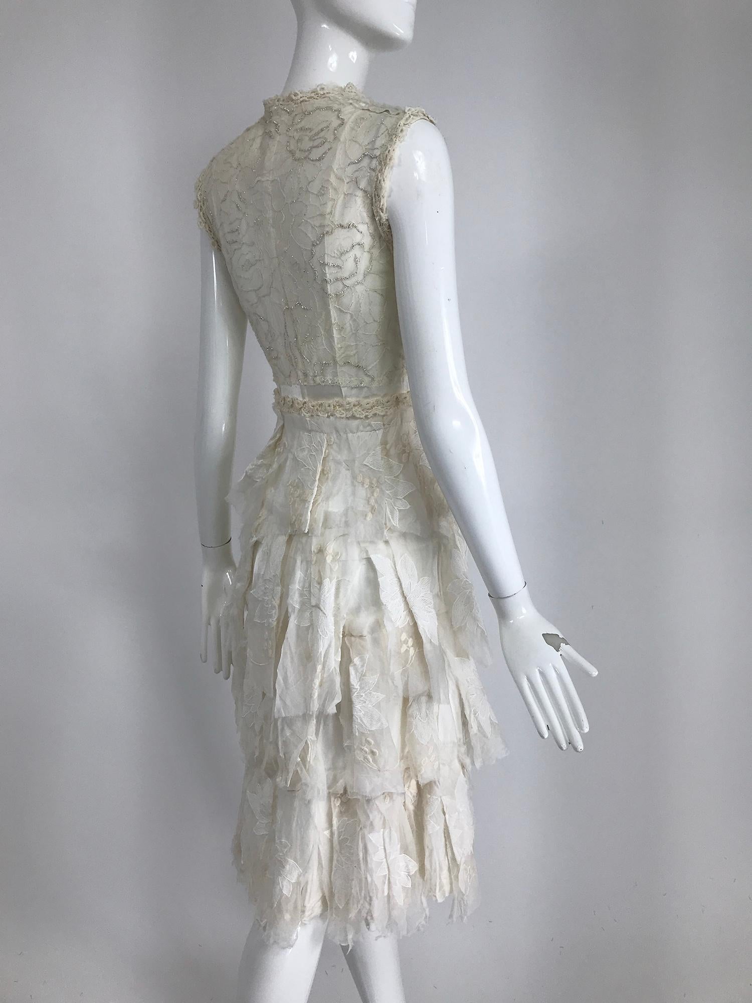 Women's Gregory Parkinson Pieced Applique White Silk and Lace Dress