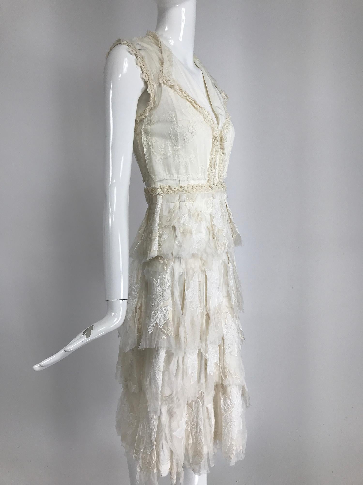 Gregory Parkinson Pieced Applique White Silk and Lace Dress 1