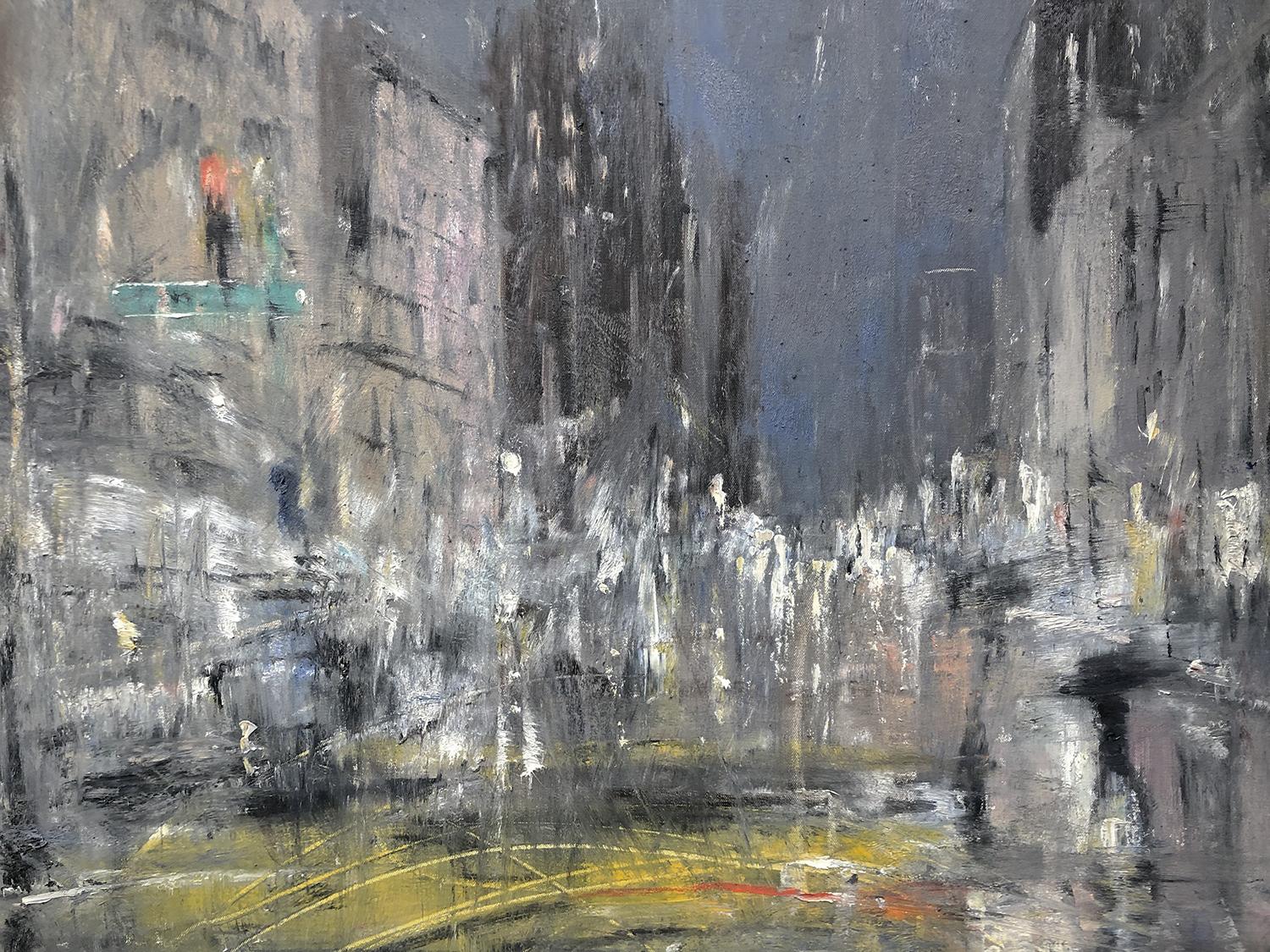 A graduate of the Pennsylvania Academy of Fine Art, Prestegord's paintings are like windows onto the city—be it from a high-rise or taxi cab, suspending viewers in a given moment.  Often recognizable landmarks and iconic locales and vistas appear
