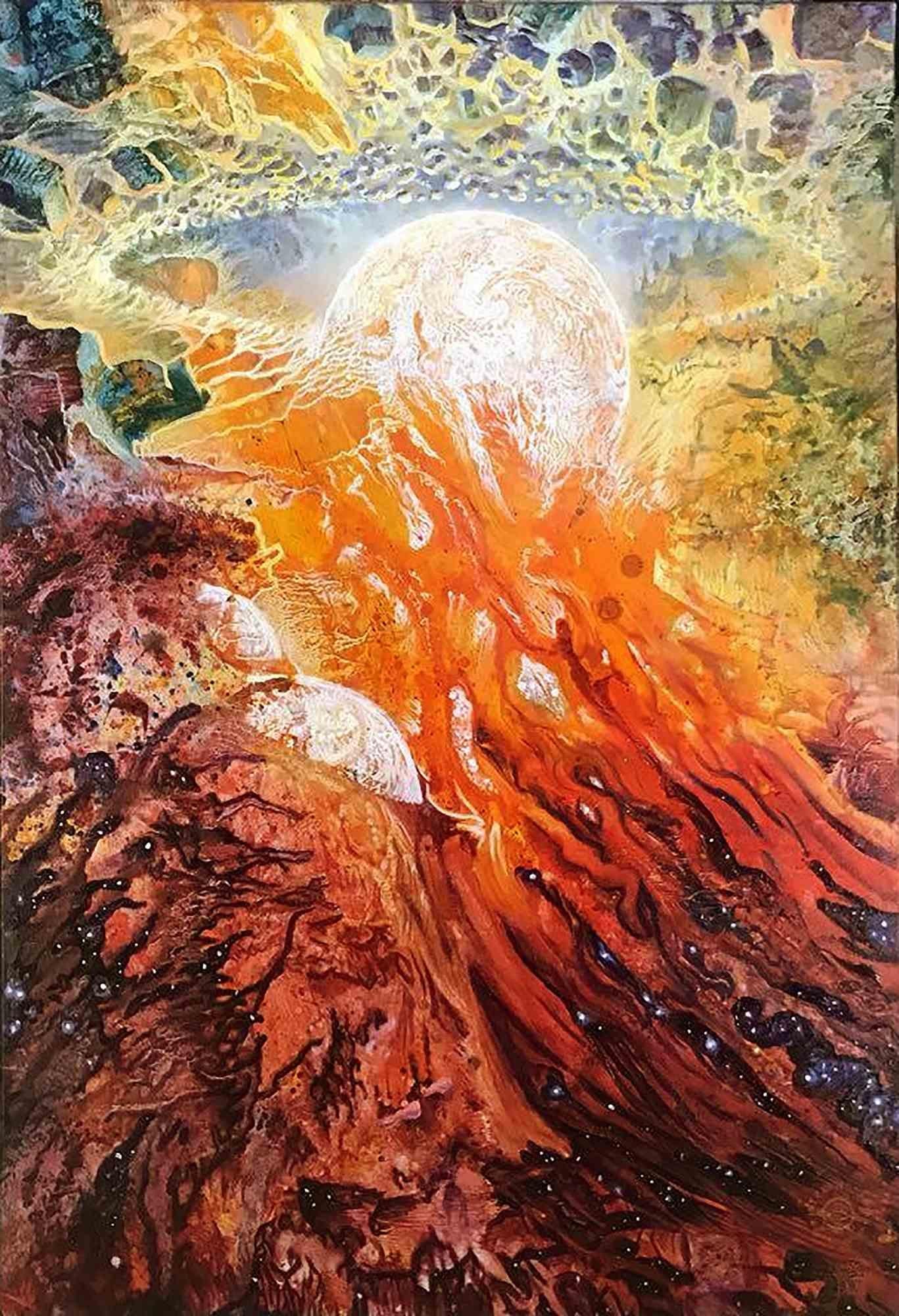 Pittura in stile Intra-Materia, tra astrazione e figurativo. Condizioni eccellenti.