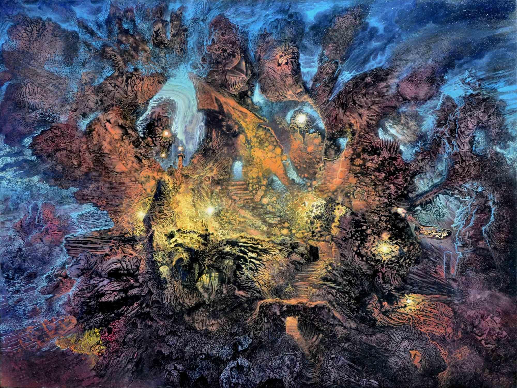 Pittura in stile Intra-Materia, tra astrazione e figurativo, realizzata da Gregory Proch.