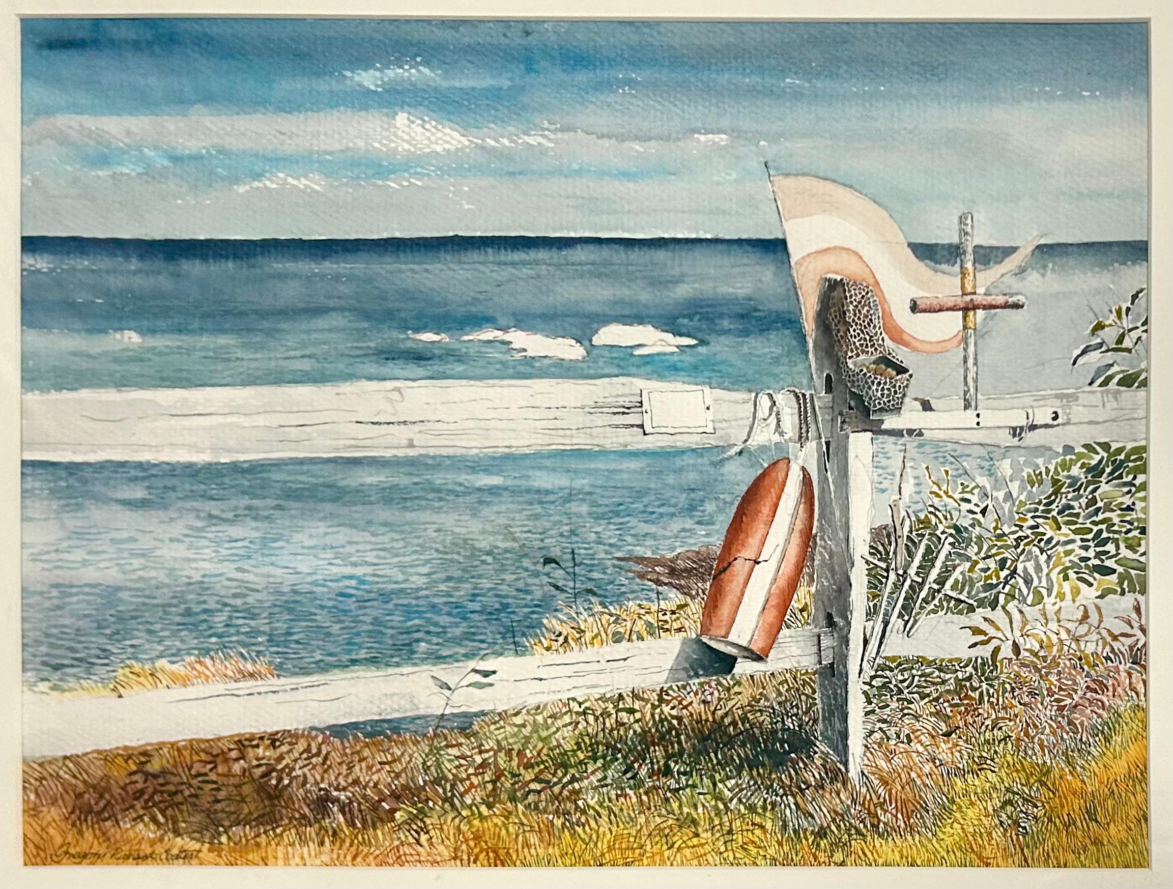 Seascape with flag, nautical theme