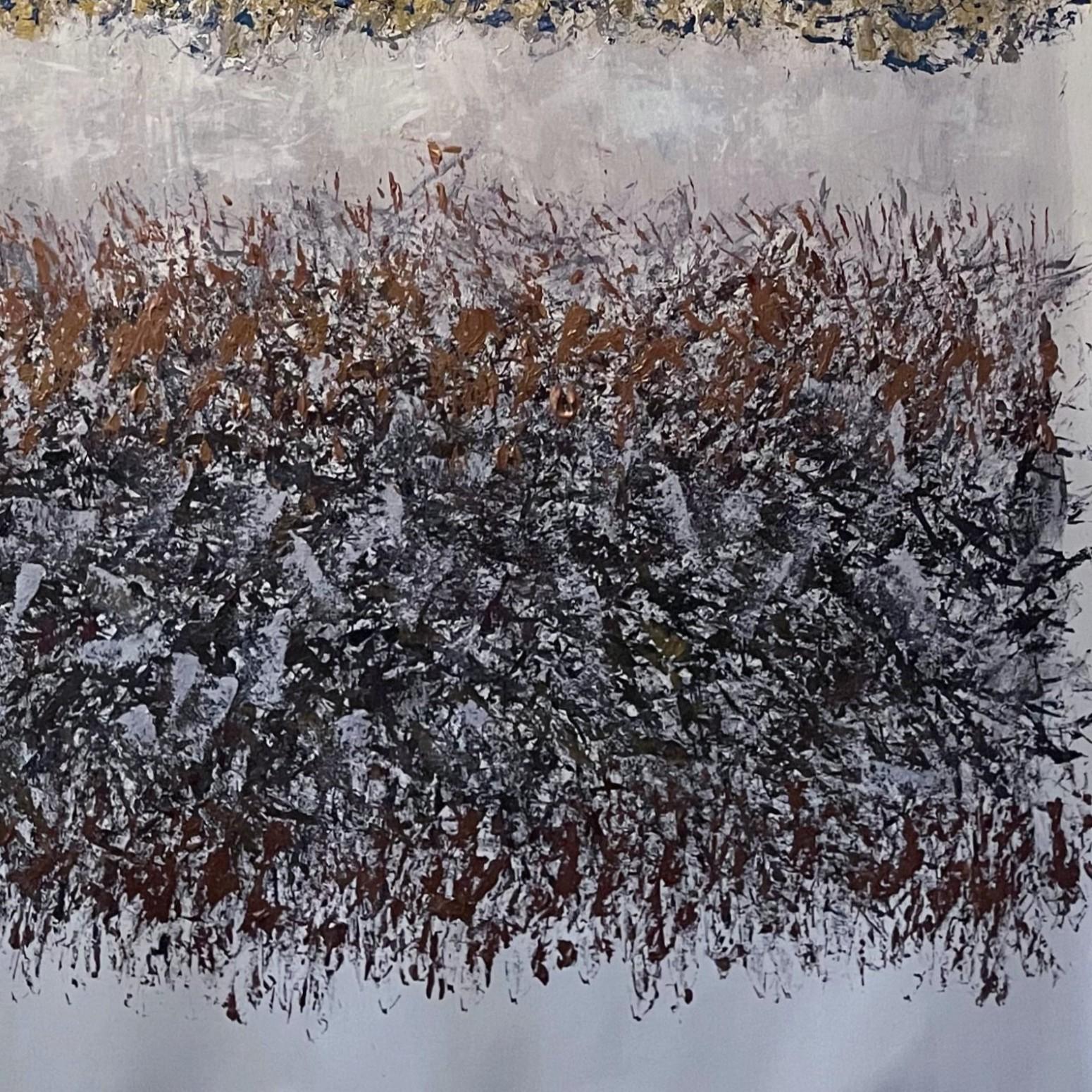 Triple rayo. De la serie Vibración primordial - Abstract Painting Gris de Gregory Robin