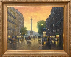 "Place de Bastille" Large Parisian Impressionistic Oil Painting on Canvas Framed