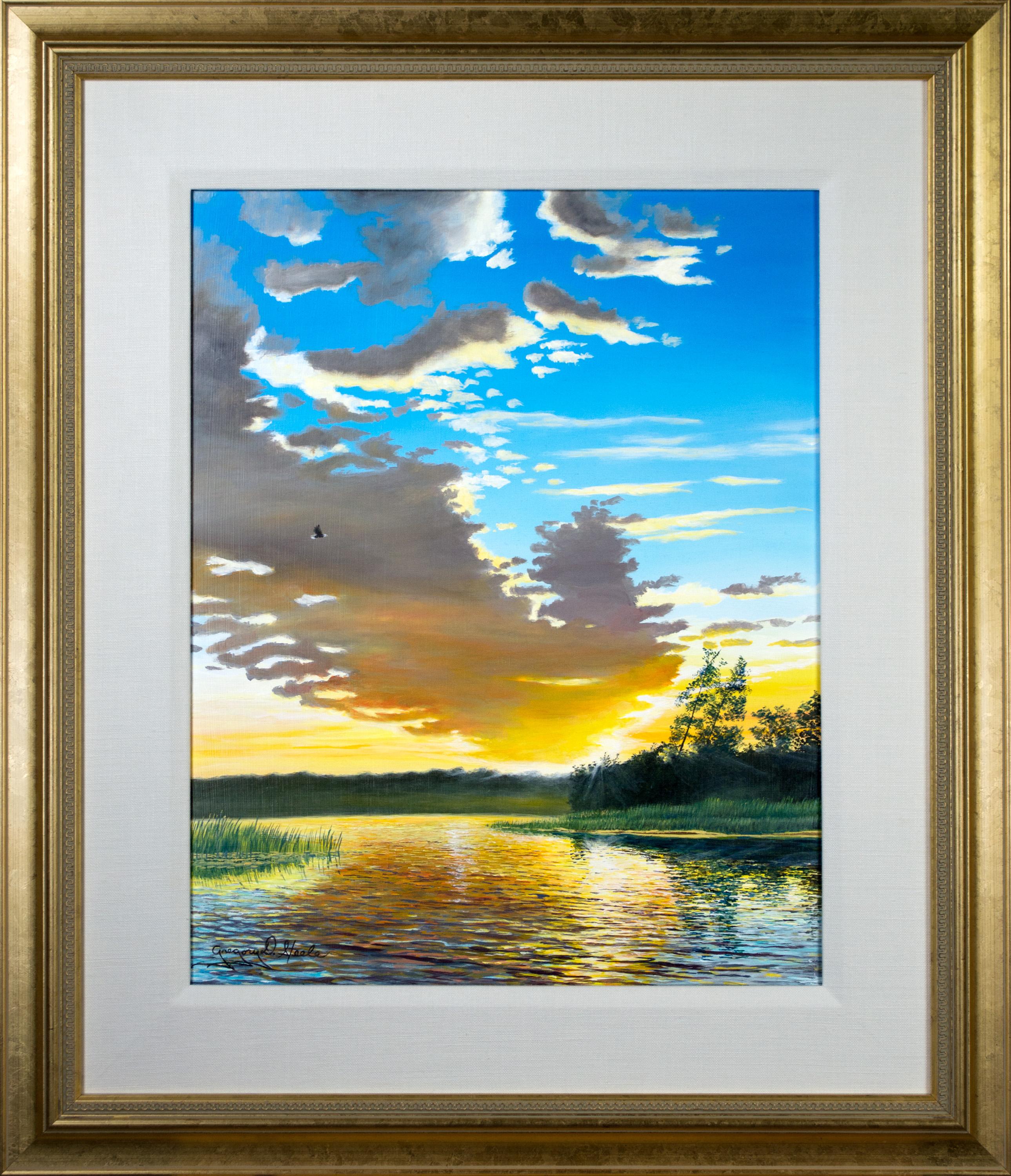 Gregory Steele Landscape Painting - "An Eagle's Morning, " Oil on Board Lake Landscape, Signed