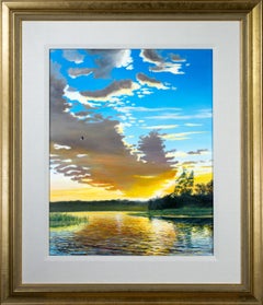 "An Eagle's Morning, " Oil on Board Lake Landscape, Signed