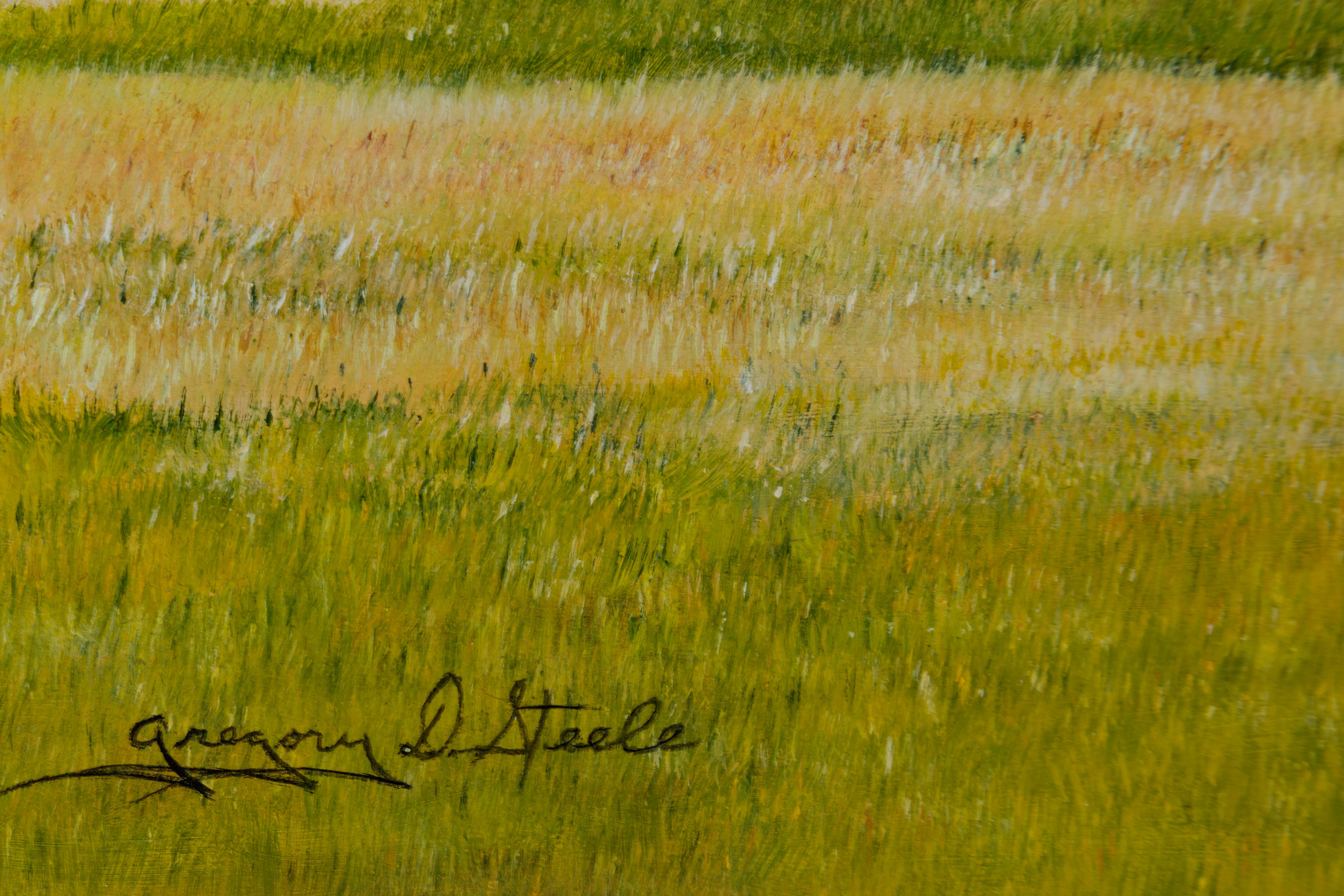 Barn with Horse - Brown Landscape Painting by Gregory Steele