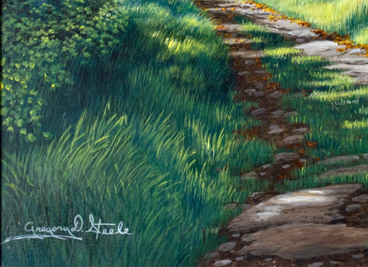 Contemporary landscape oil painting nature road trees forest sky signed - Painting by Gregory Steele