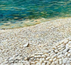 Contemporary landscape oil painting beach seascape sky realist figure house