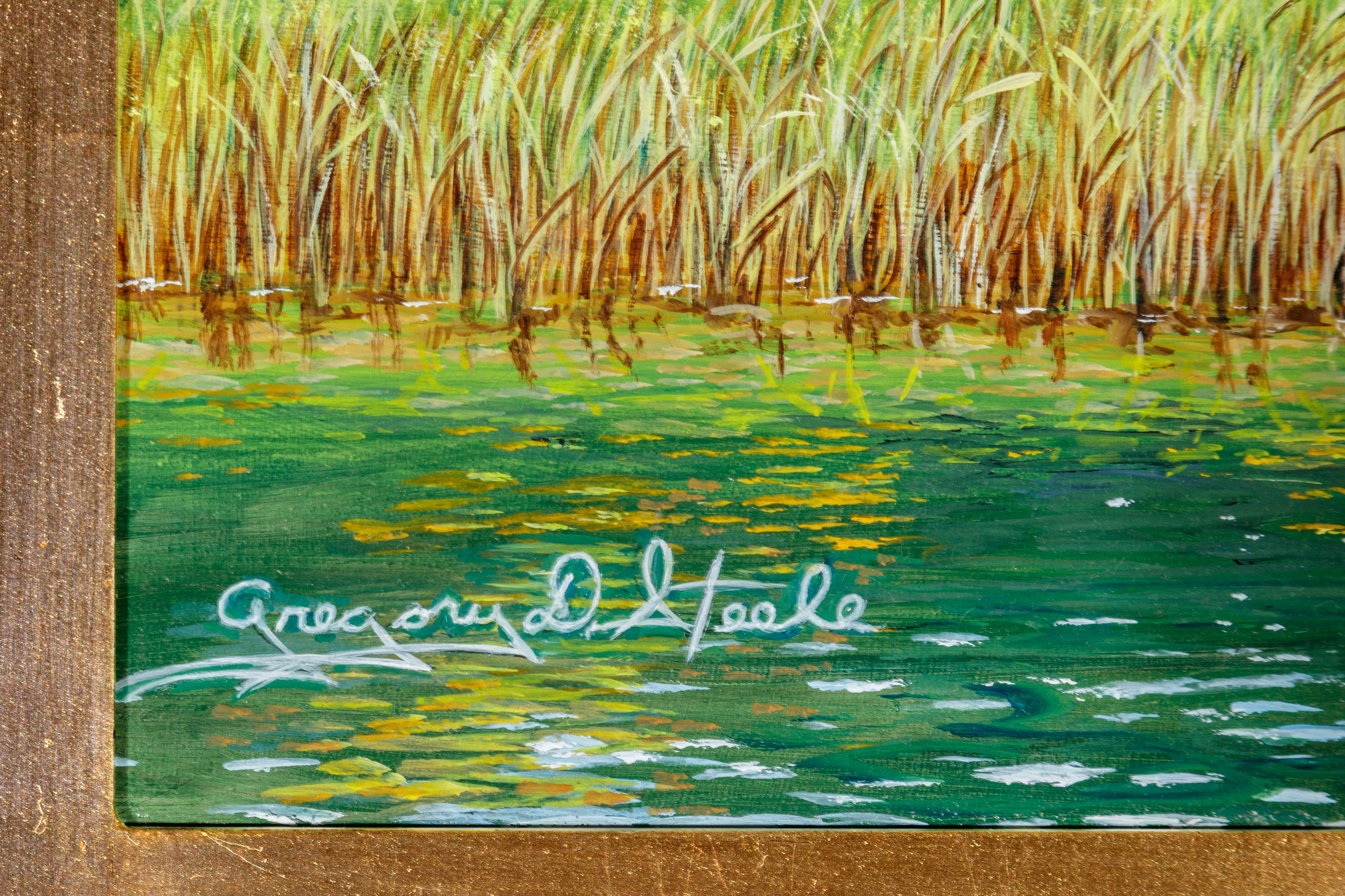 Wild Rice Harvesters - Brown Landscape Painting by Gregory Steele