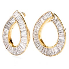 Gregory Stewart Tapered Baguette Diamond Yellow Gold Hoop Earrings