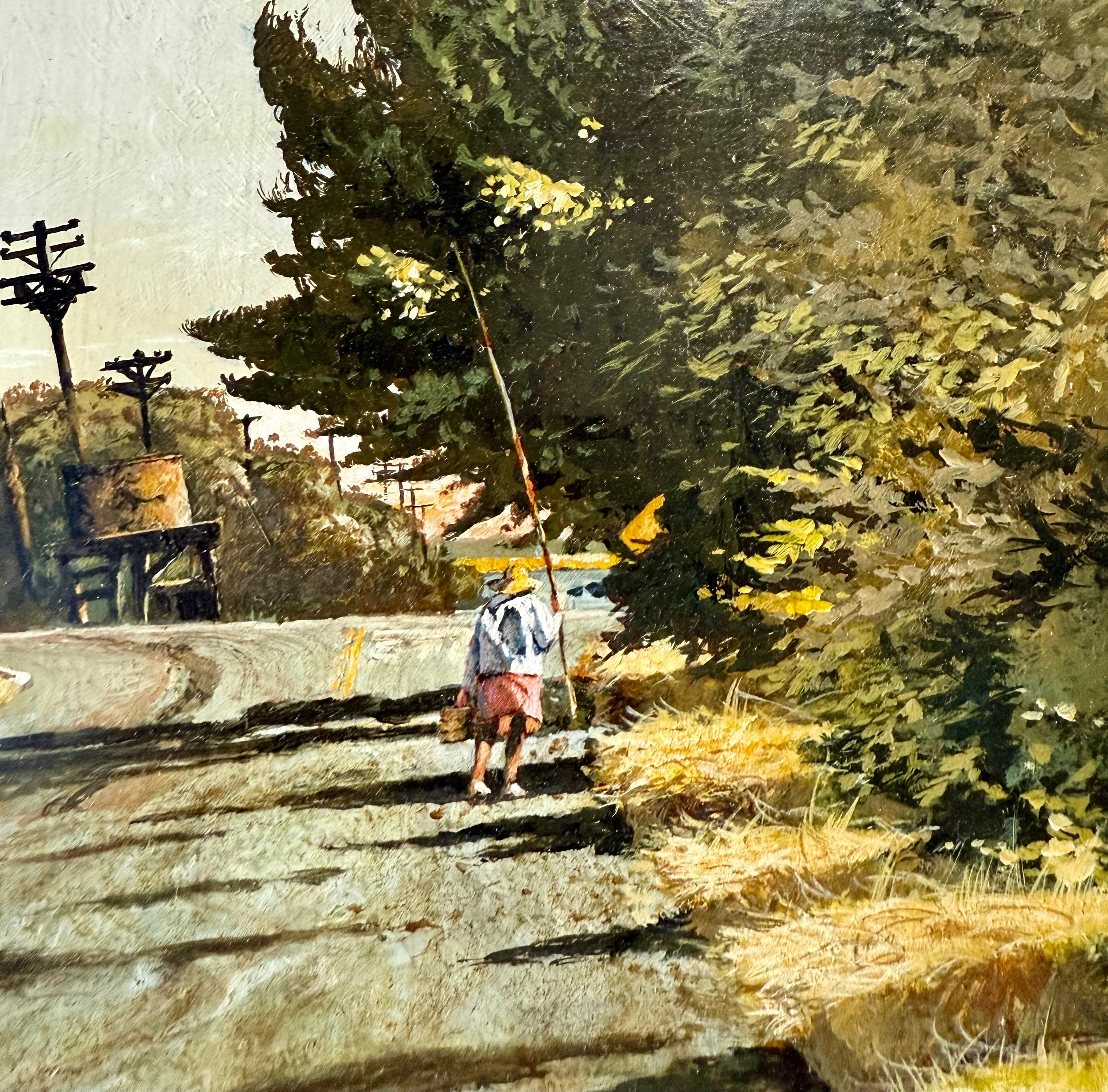 Original Oil Painting Going Fishing Gregory Sumida California Artist Americana 1