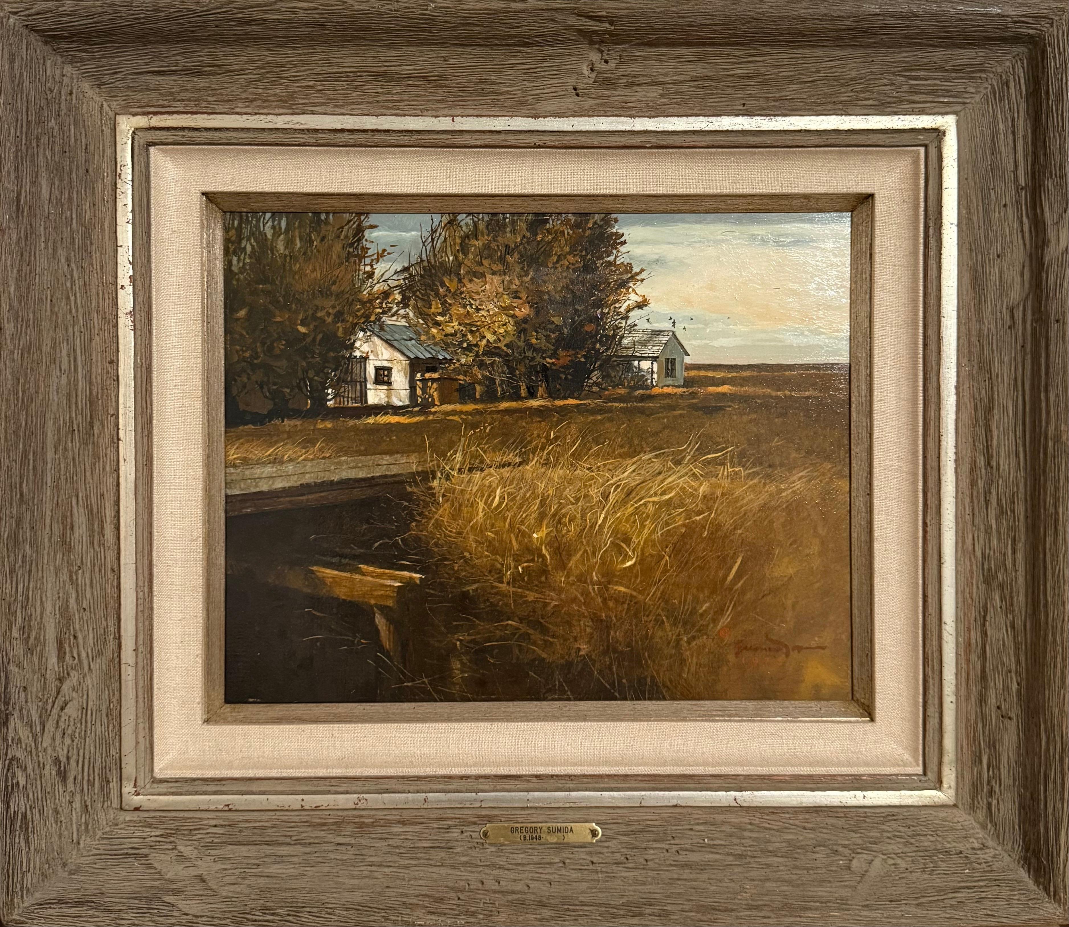 Original Oil Painting Pickup Crossing Gregory Sumida California Artist Americana For Sale 3