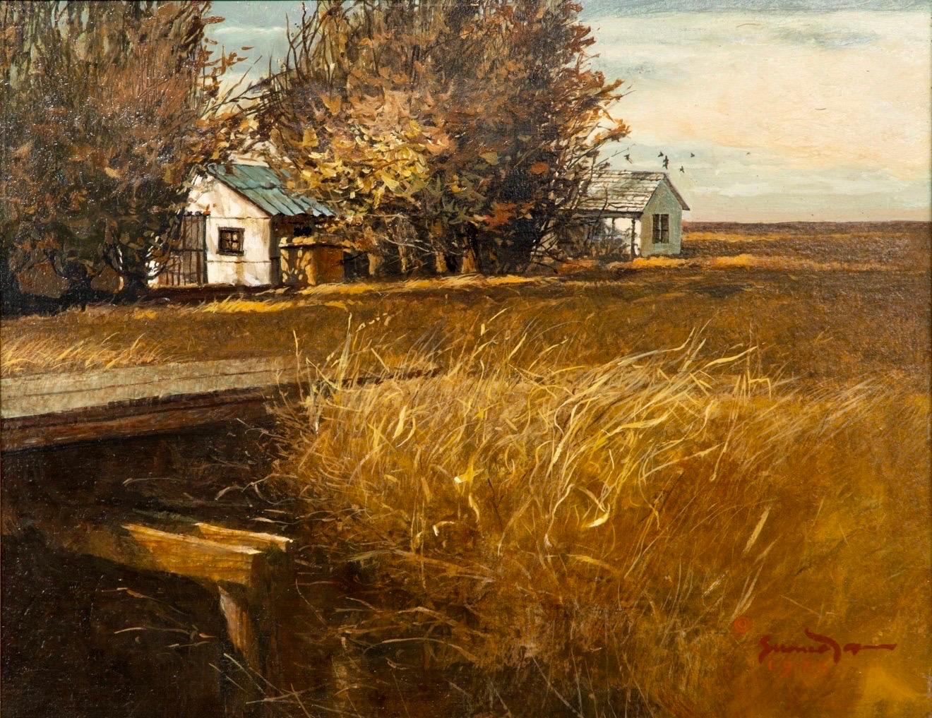 Original Oil Painting Pickup Crossing Gregory Sumida California Artist Americana For Sale 8