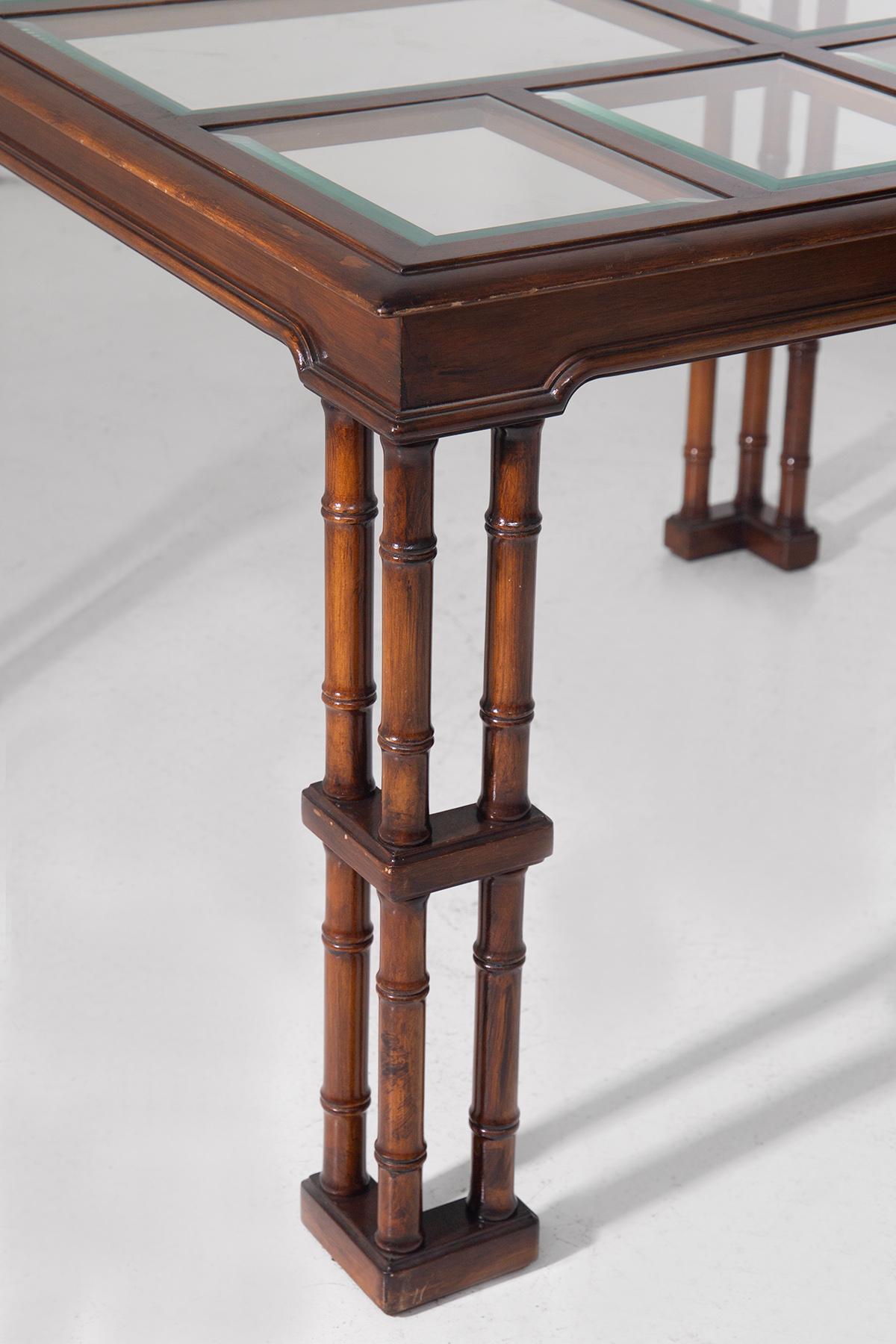 Italian Gregotti's faux bamboo buffet tables with cut glass shelves in vendita