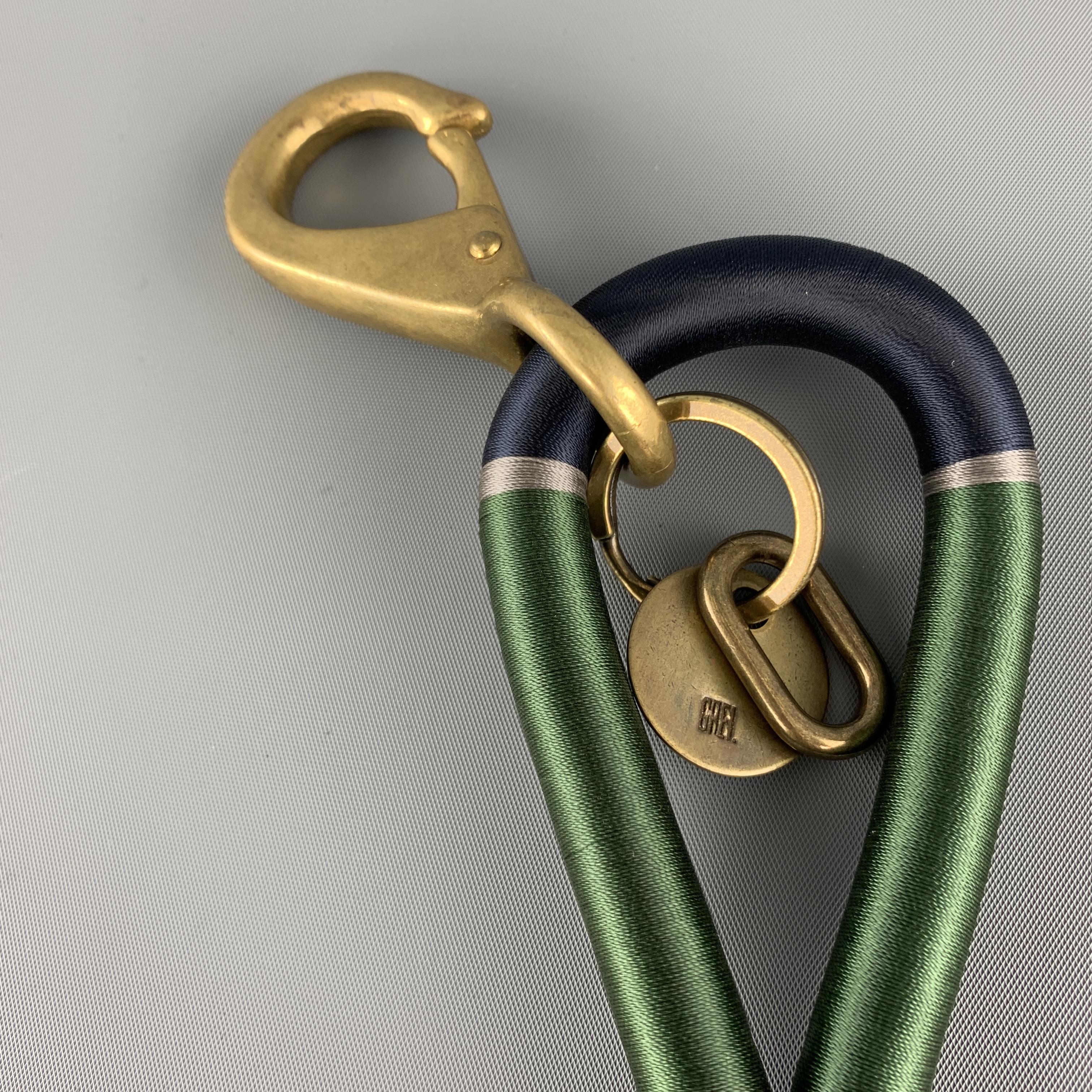 Women's or Men's GREI Green & Navy Stripe Woven Horsehair Tassel Oversized Brass Key Chain
