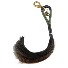 GREI Green & Navy Stripe Woven Horsehair Tassel Oversized Brass Key Chain