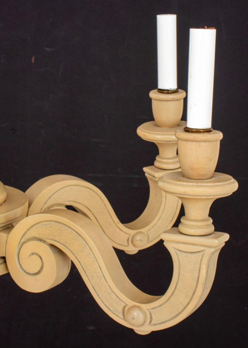 Georgian Greige-Decorated Wooden Six Light Chandelier For Sale