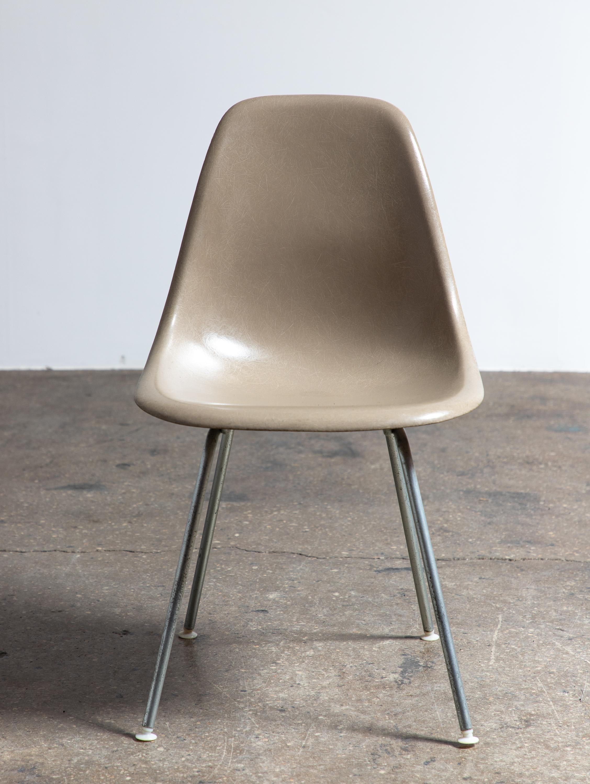Mid-Century Modern Greige Light Grey Eames for Herman Miller Vintage 1960s Fiberglass Shell Chairs For Sale