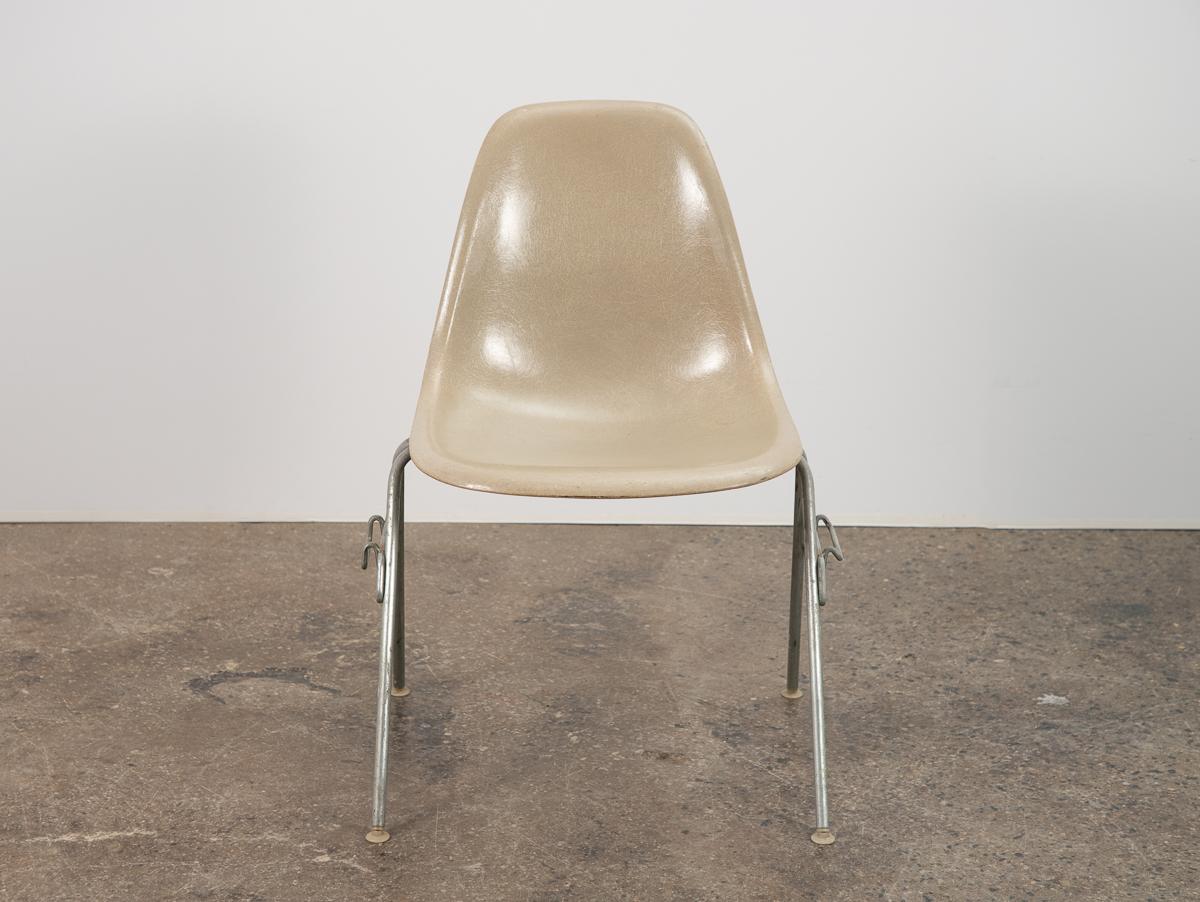 Mid-Century Modern Greige Light Grey Eames for Herman Miller Vintage 1960s Fiberglass Shell Chairs For Sale