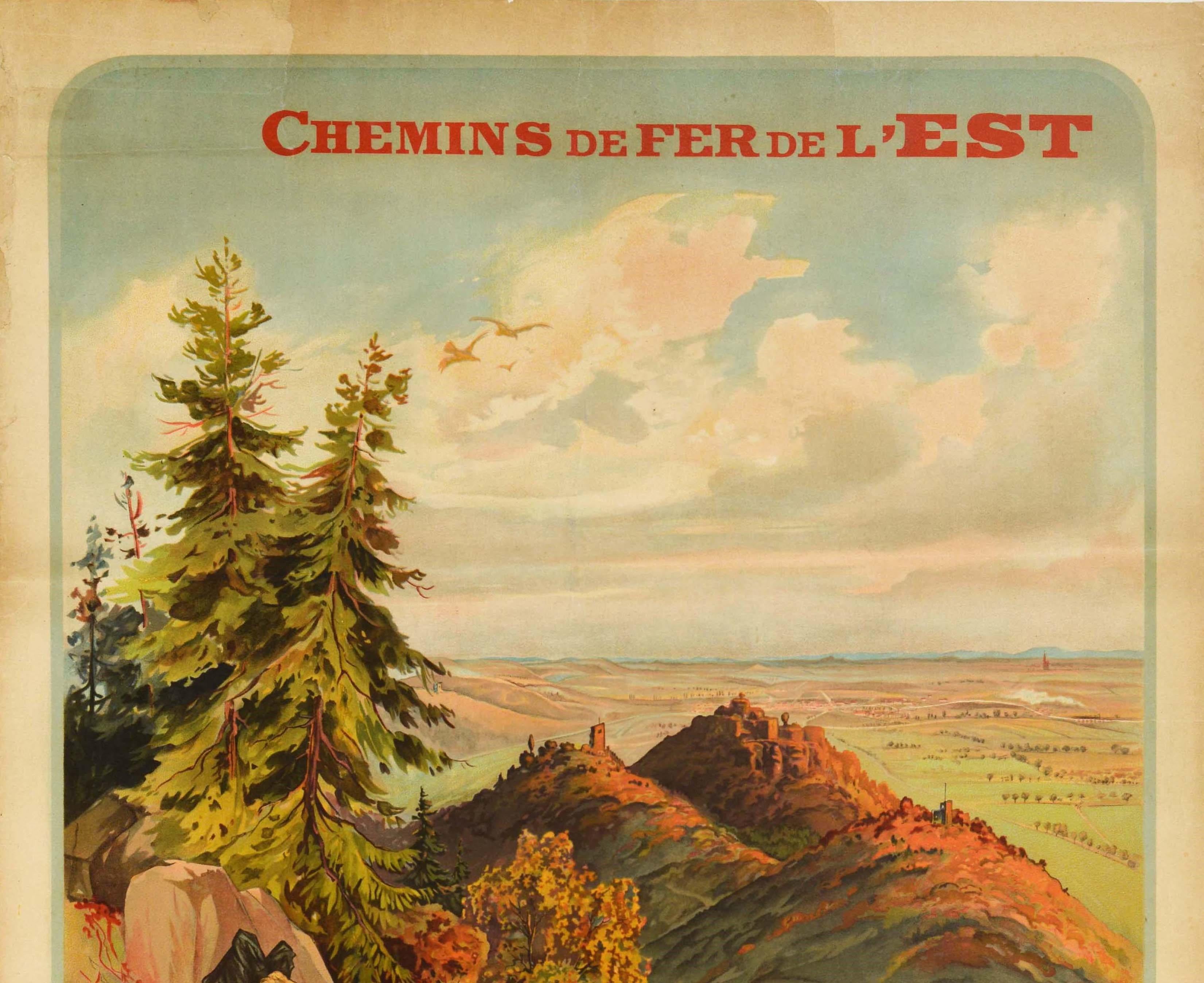 Original Antique Railway Travel Poster Alsace Excursions Chemins De Fer De L'Est - Print by Greiner