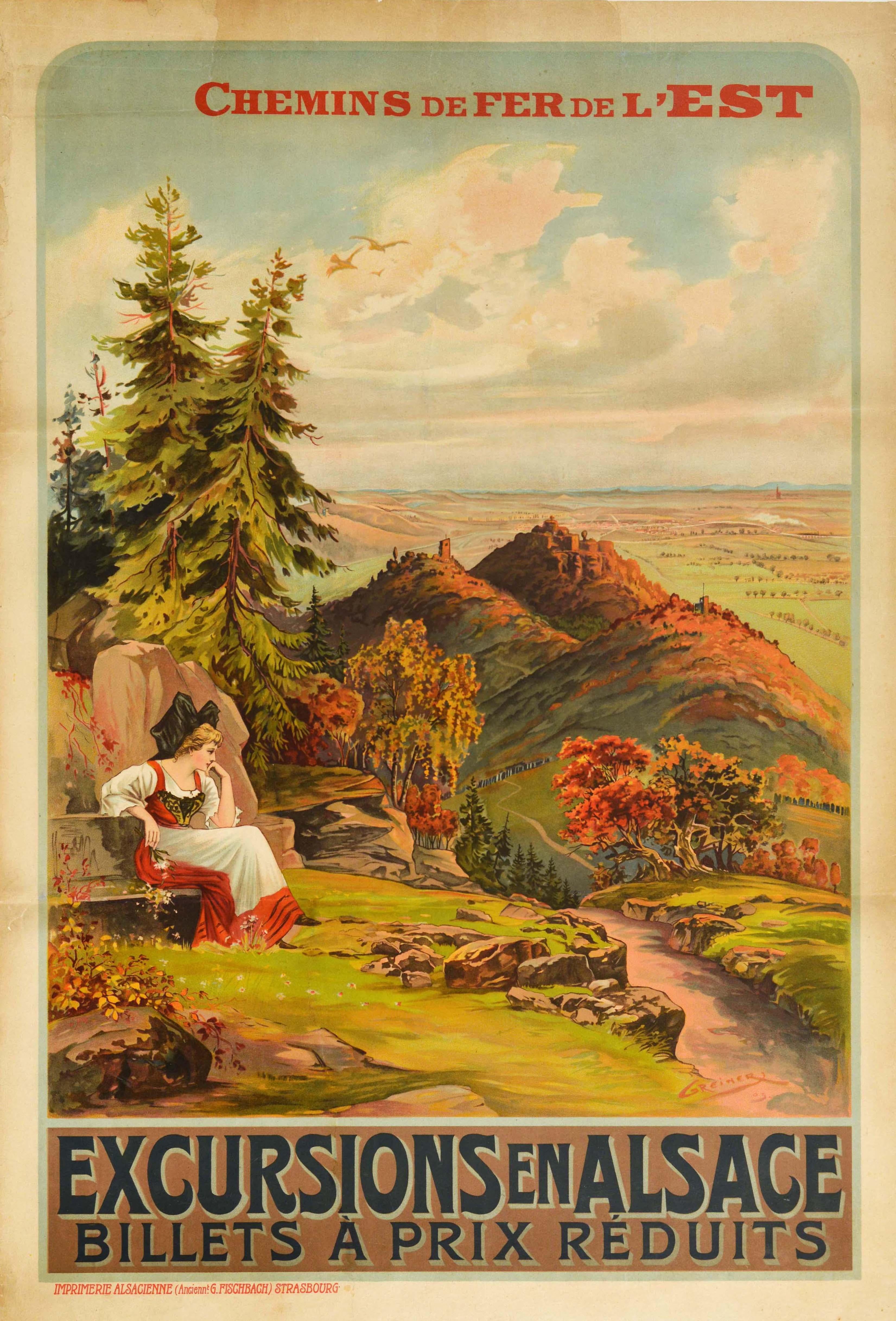 Greiner Print - Original Antique Railway Travel Poster Alsace Excursions Chemins De Fer De L'Est