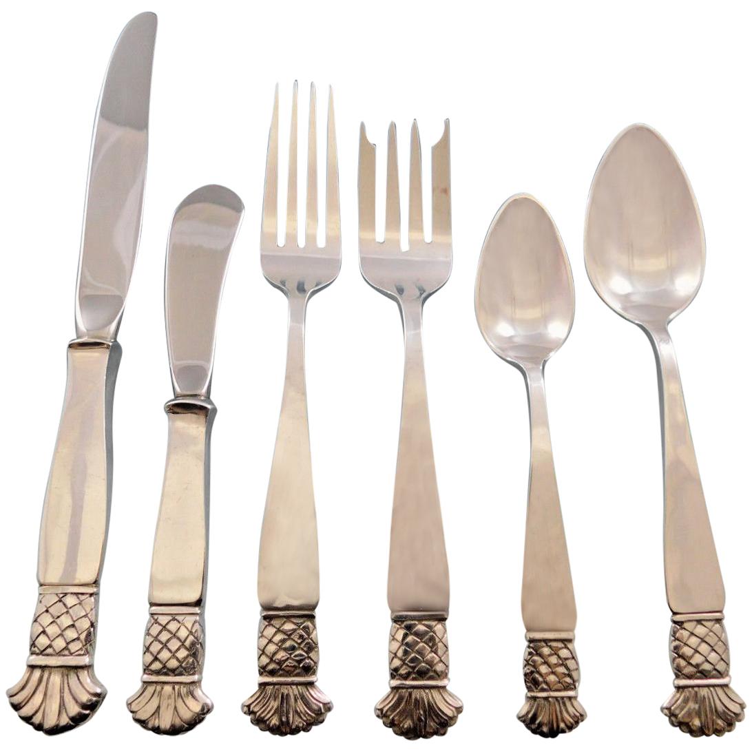 Grenada Old Newbury Crafters Sterling Silver Flatware Set for 12 Service 70 Pc For Sale