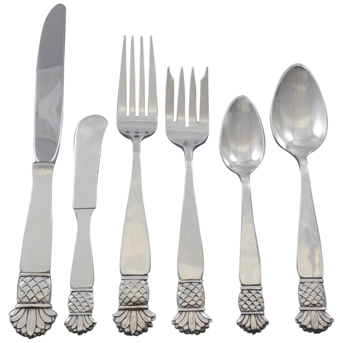 Grenada Old Newbury Crafters Sterling Silver Flatware Set Service 48 Pcs Dinner For Sale