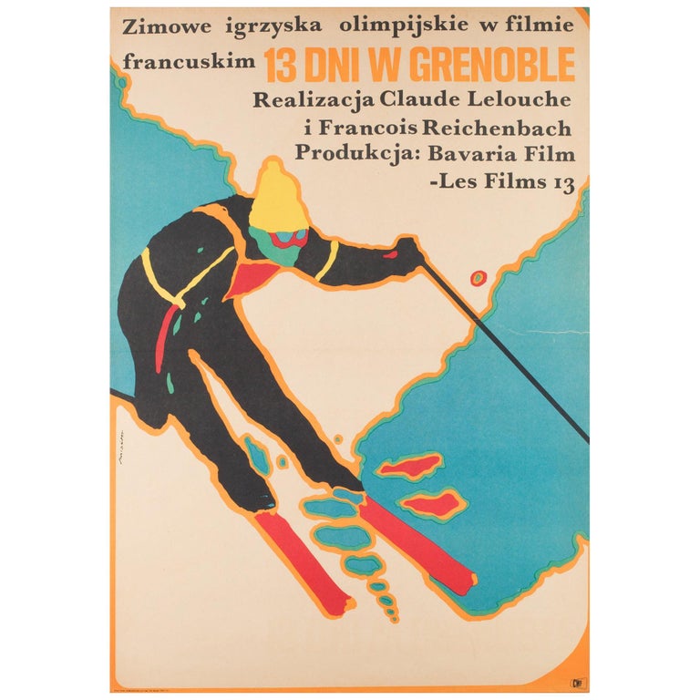 Grenoble Original Vintage Polish Film Movie Poster, Marek Mojinski, 1968 For Sale
