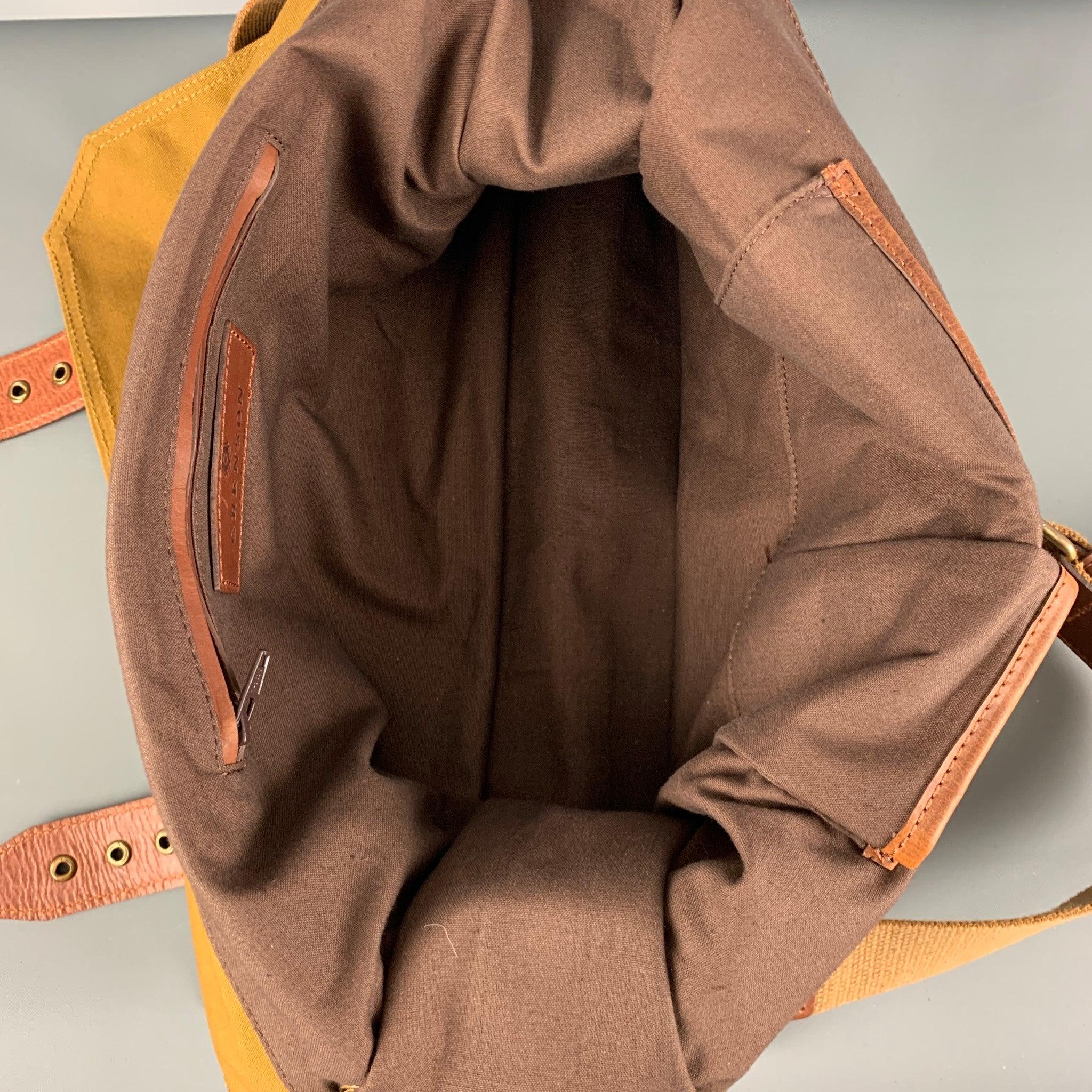 GRENSON Khaki Brown Canvas Leather Messenger Bags 1