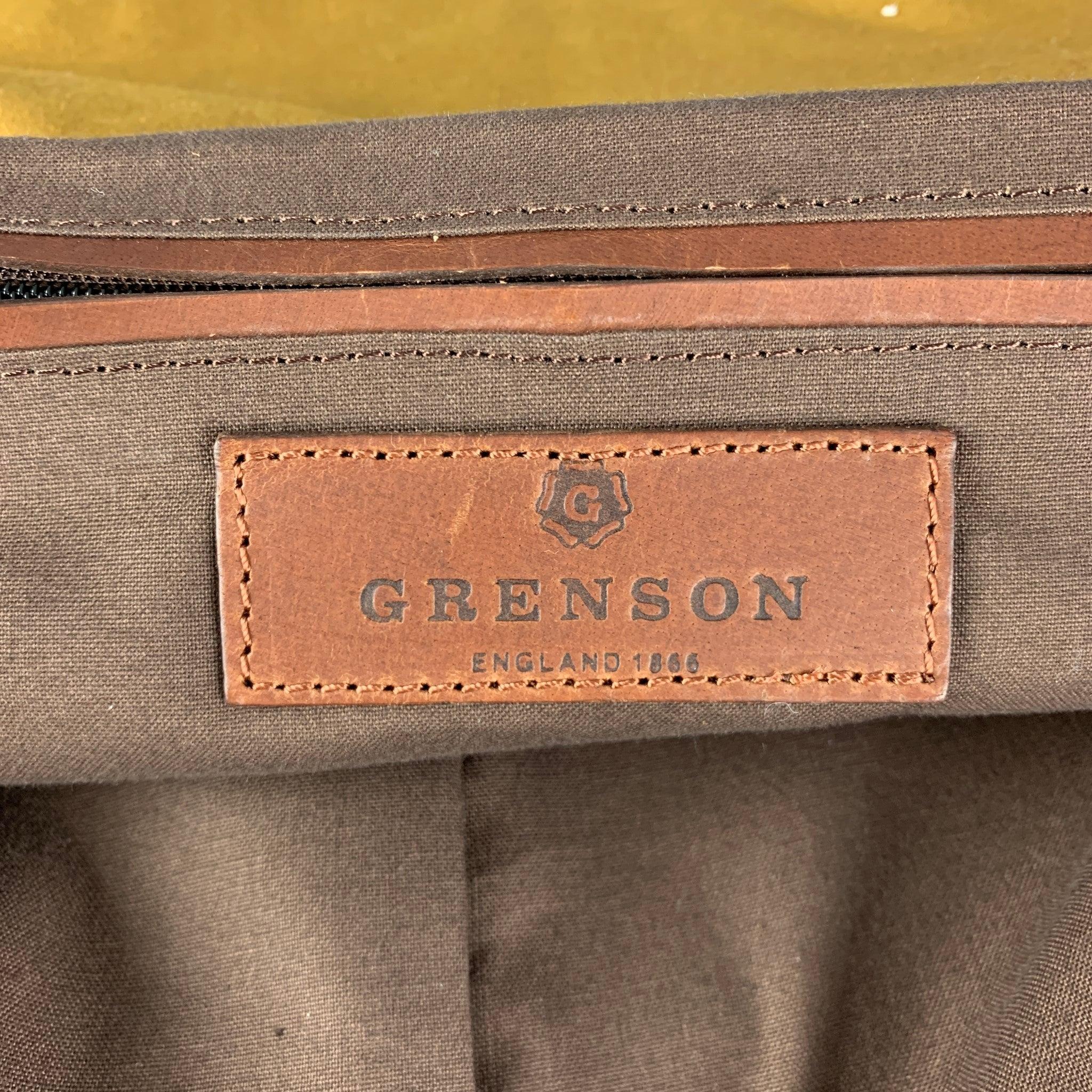 GRENSON Khaki Brown Canvas Leather Messenger Bags 2