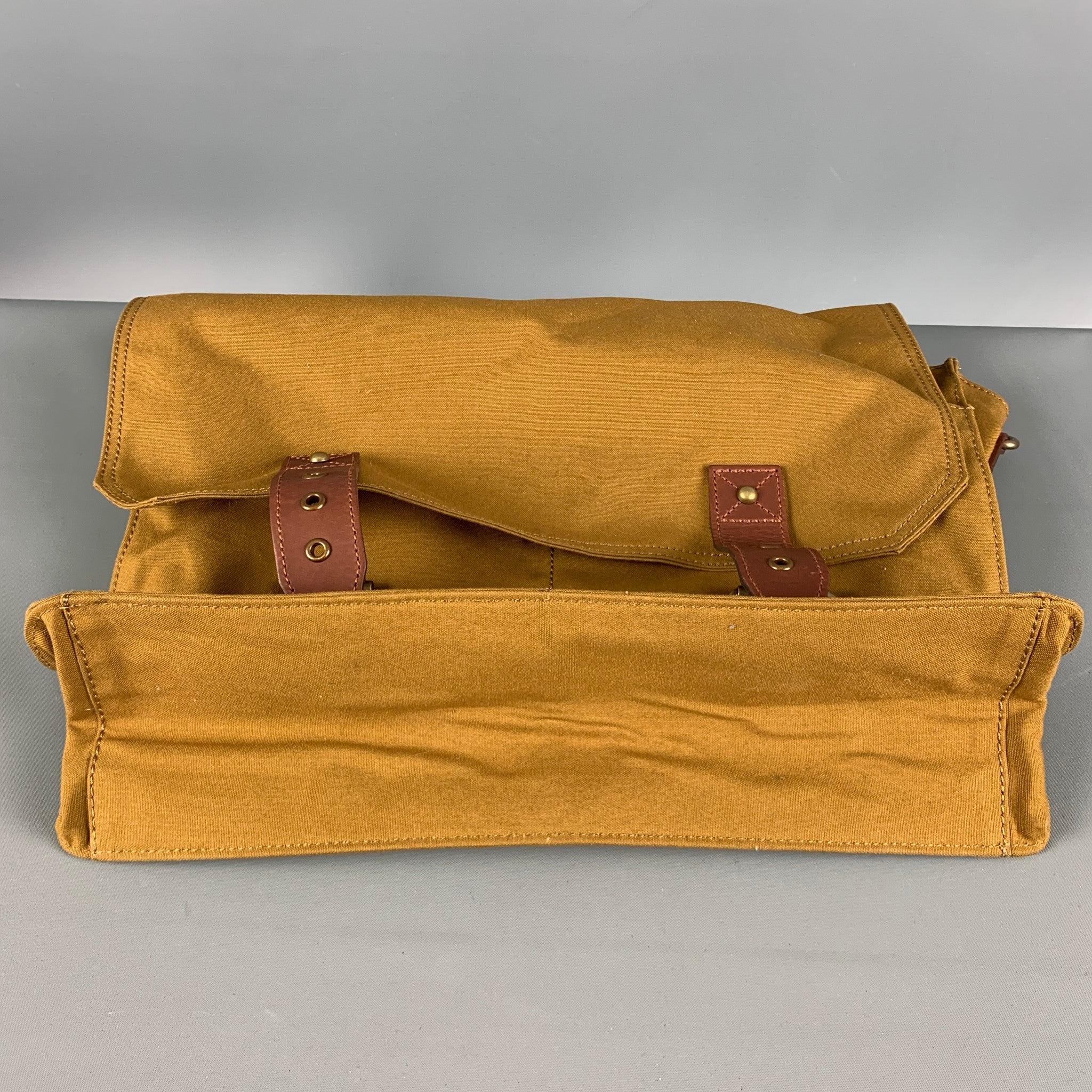 GRENSON Khaki Brown Canvas Leather Messenger Bags 3