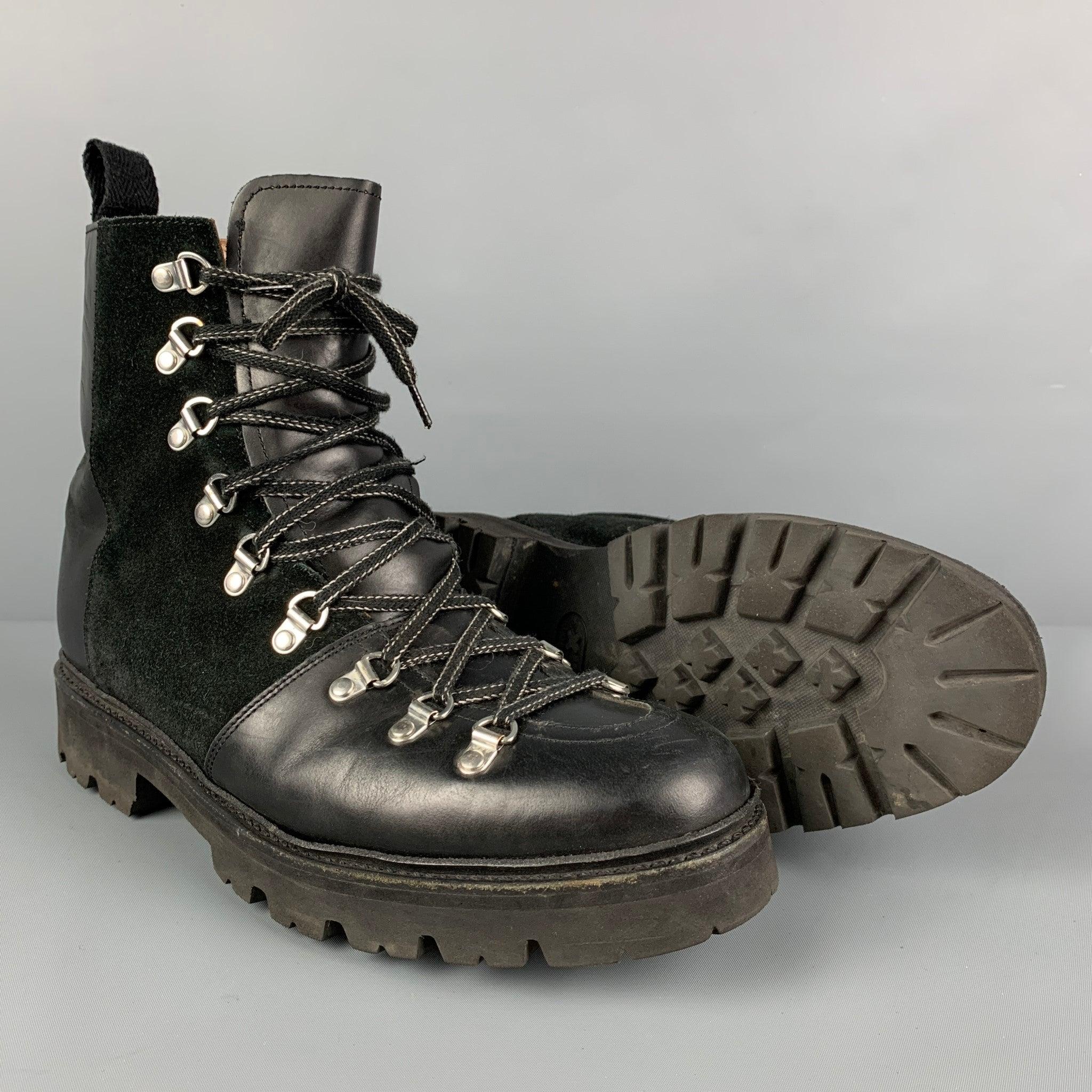 GRENSON Size 10 Black Leather Lace Up Hiking Boots In Good Condition For Sale In San Francisco, CA
