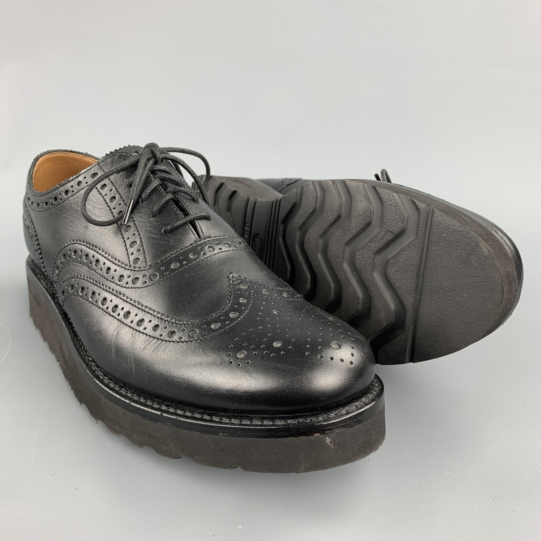 GRENSON Size 11 Black Perforated Leather Extra Light Wingtip Lace Up Shoes In Excellent Condition In San Francisco, CA