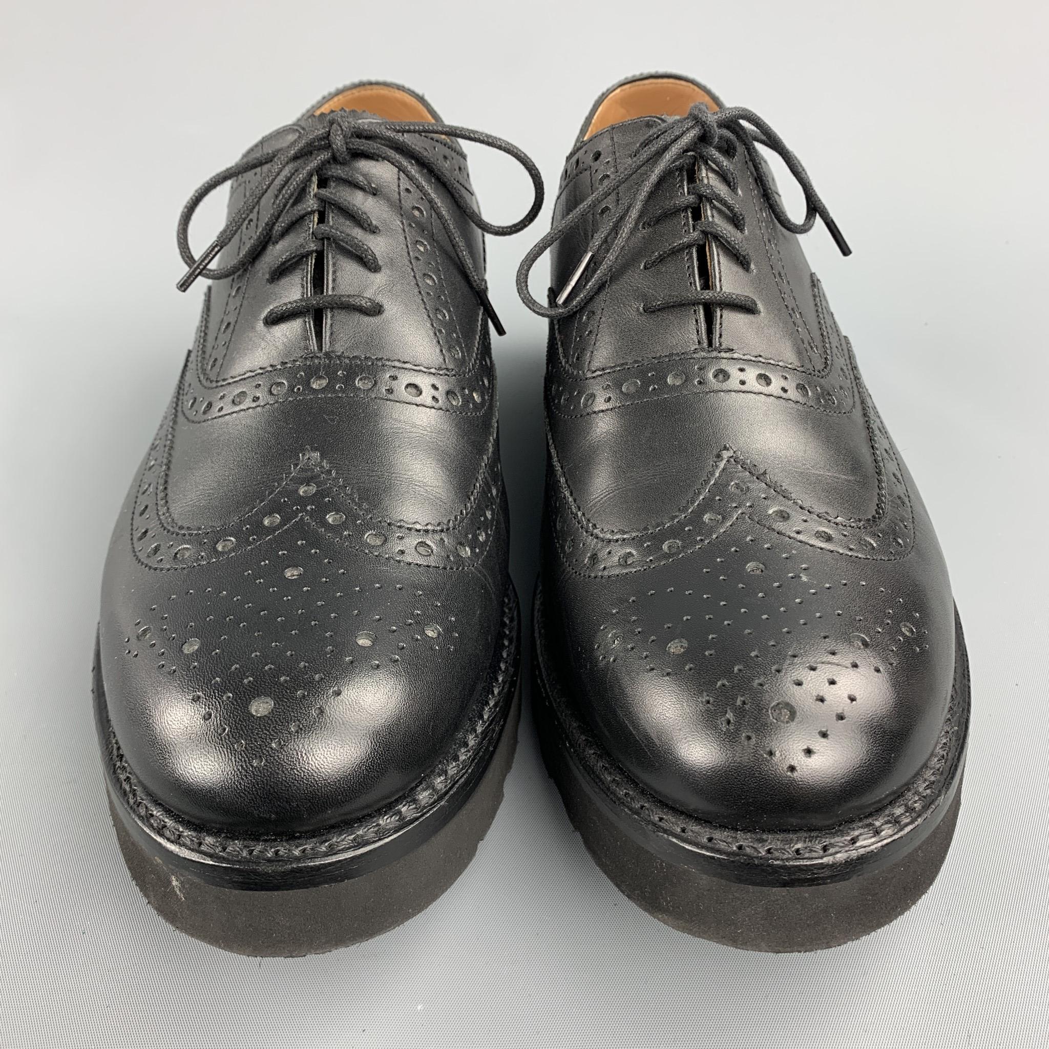 Men's GRENSON Size 11 Black Perforated Leather Extra Light Wingtip Lace Up Shoes