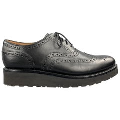 GRENSON Size 11 Black Perforated Leather Extra Light Wingtip Lace Up Shoes