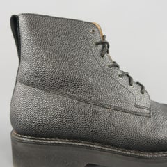 GRENSON Size 12 Black Pebbled Leather Platform Commando GIDEON Boots