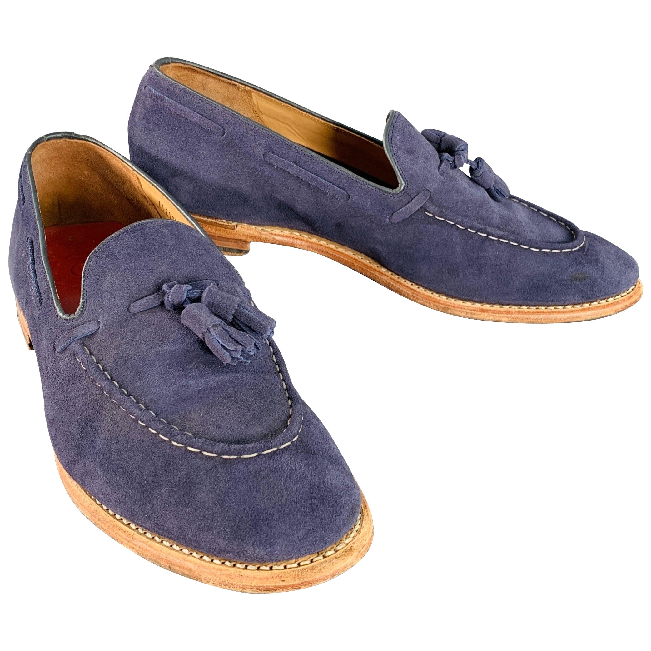 Grenson taglia 12 mocassino Scottie Navy in pelle scamosciata con nappe in vendita